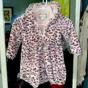 American Widgeon Girls Pink & Grey Animal Print Coat Hooded Zip Up Size 4T